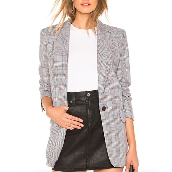 NWT Equipment Jeanne Longline Blazer Blue Glen Plaid One Button Wool-Blend 8 - Picture 2 of 13